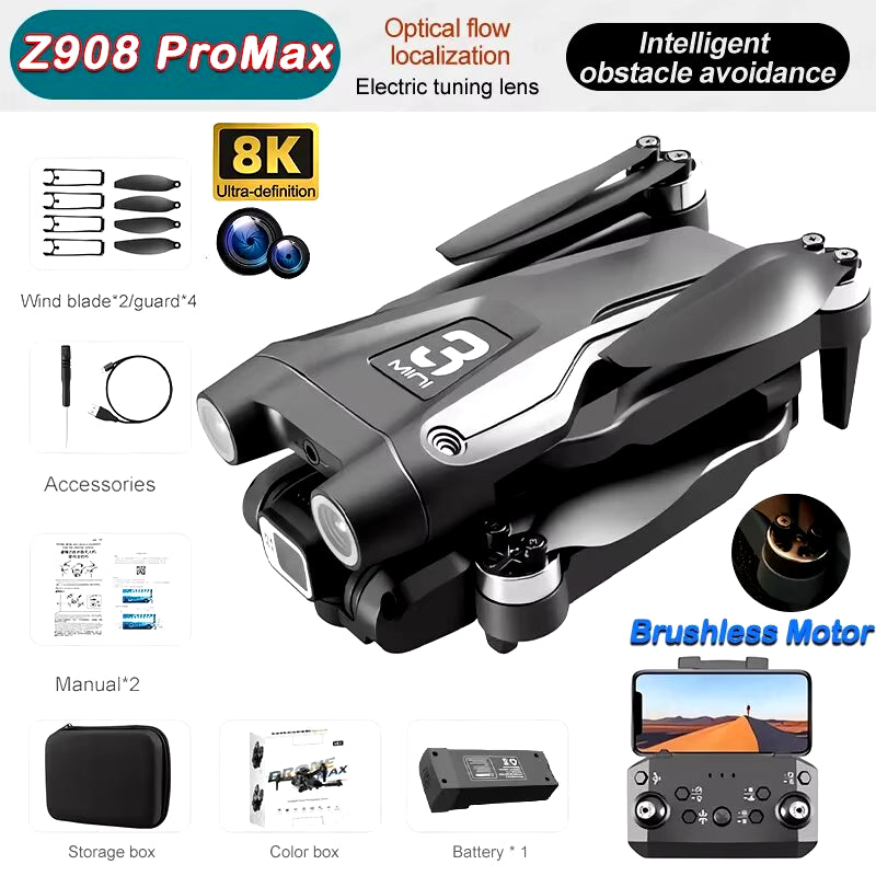 Experience the Ultimate Aerial Adventure with the Z908 Pro Max Drone: Professional 8K GPS Dual HD Aerial Photography Quadcopter with Brushless Obstacle Avoidance