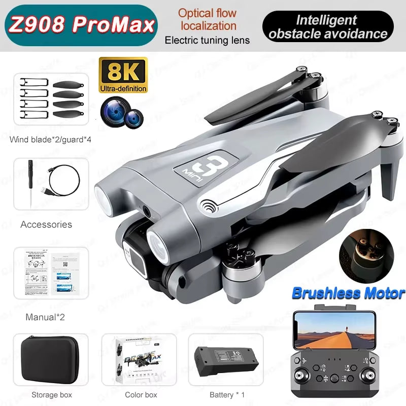 Experience the Ultimate Aerial Adventure with the Z908 Pro Max Drone: Professional 8K GPS Dual HD Aerial Photography Quadcopter with Brushless Obstacle Avoidance